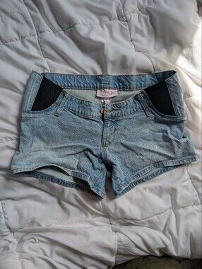 Light Wash Denim Shorts with Elastic Side Panels